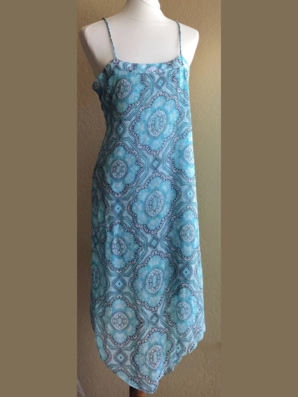 Letarte Teal Paisley Braided Strap Asymmetric High Low Back Tie Beach Dress S